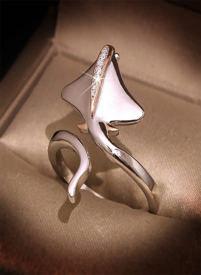 Ecooon 925 Sterling Silver Stingray open adjustable Ring for women, ocean Animal adjustable Cubic Zirconia ring, Manta Ray Wrap Open Ring for Women gift Jewelry size 6-10 - Image 2